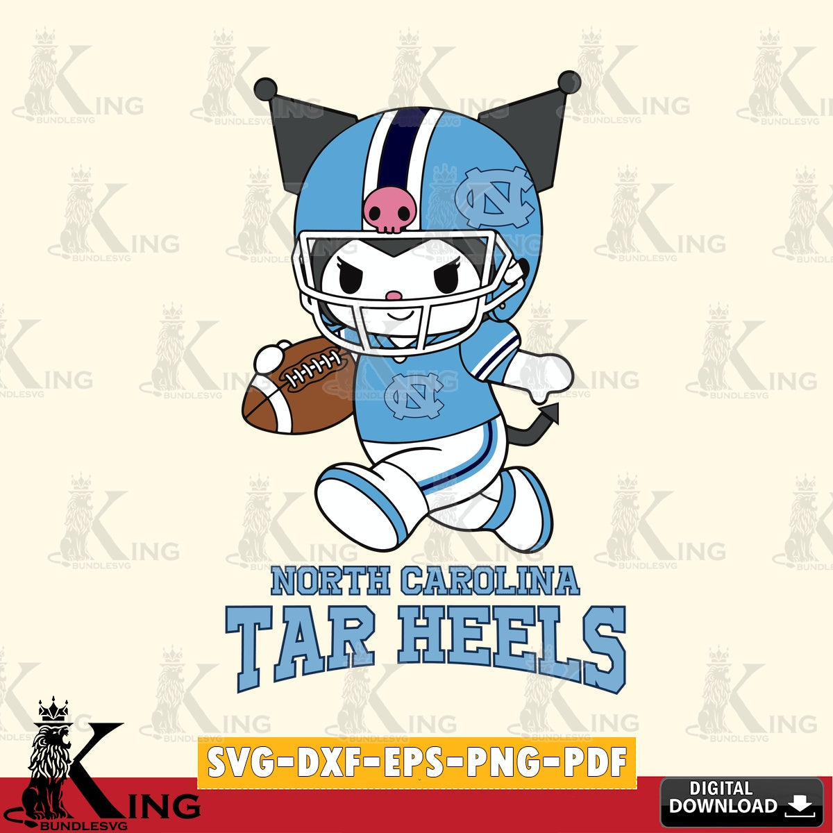 North Carolina Tar Heels Kuromi Football Run SVG file, Cricut, Cut file , Digital Download , Instant Download, Sanrio svg, Clipart