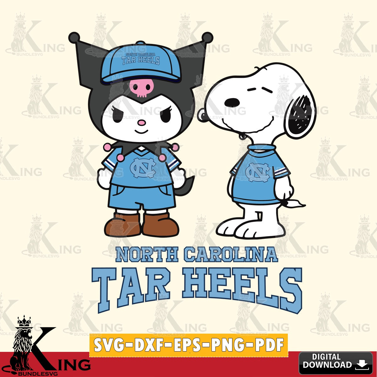 North Carolina Tar Heels Kuromi Snoopy Football SVG file, Cricut, Cut file , Digital Download , Instant Download, Sanrio svg, Clipart