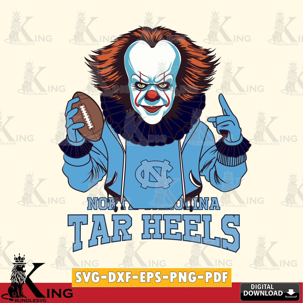 Eye-catching graphic of a North Carolina Tar Heels Pennywise football player, a digital file for silhouette cameo and cricut
