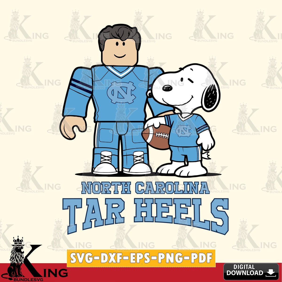 North Carolina Tar Heels Roblox & Snoopy Football SVG file , NCAA Cricut, File cut , Digital Download , PDF File