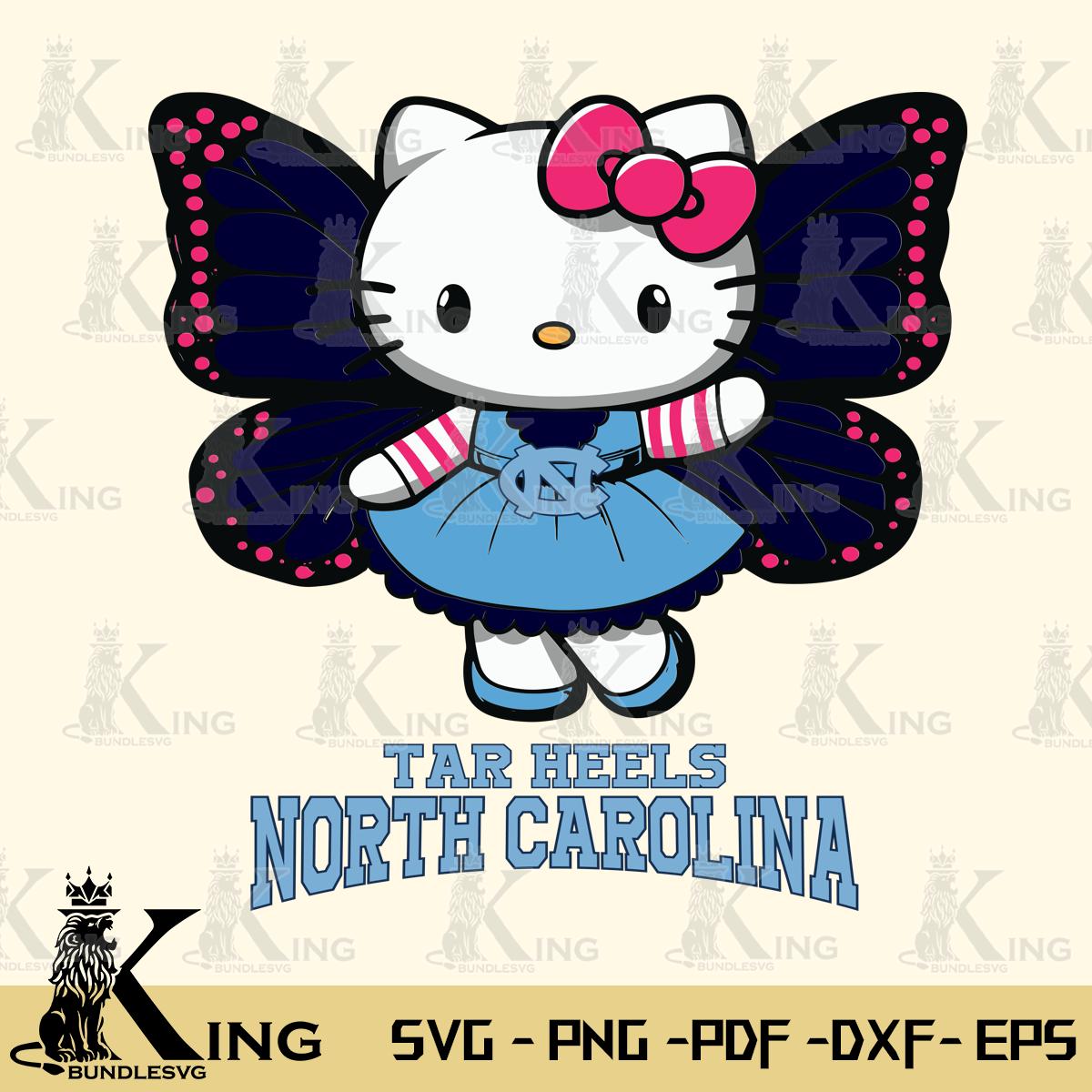 North Carolina Tar Heels Whimsical Kitty Wings Svg Eps Dxf Png File, Digital Download