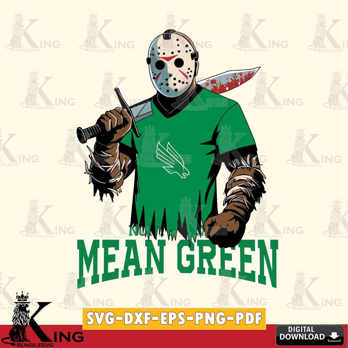 Stylish representation of North Texas Mean Green Jason Voorhees Football, cut file ideal for vinyl projects and T-shirt printing