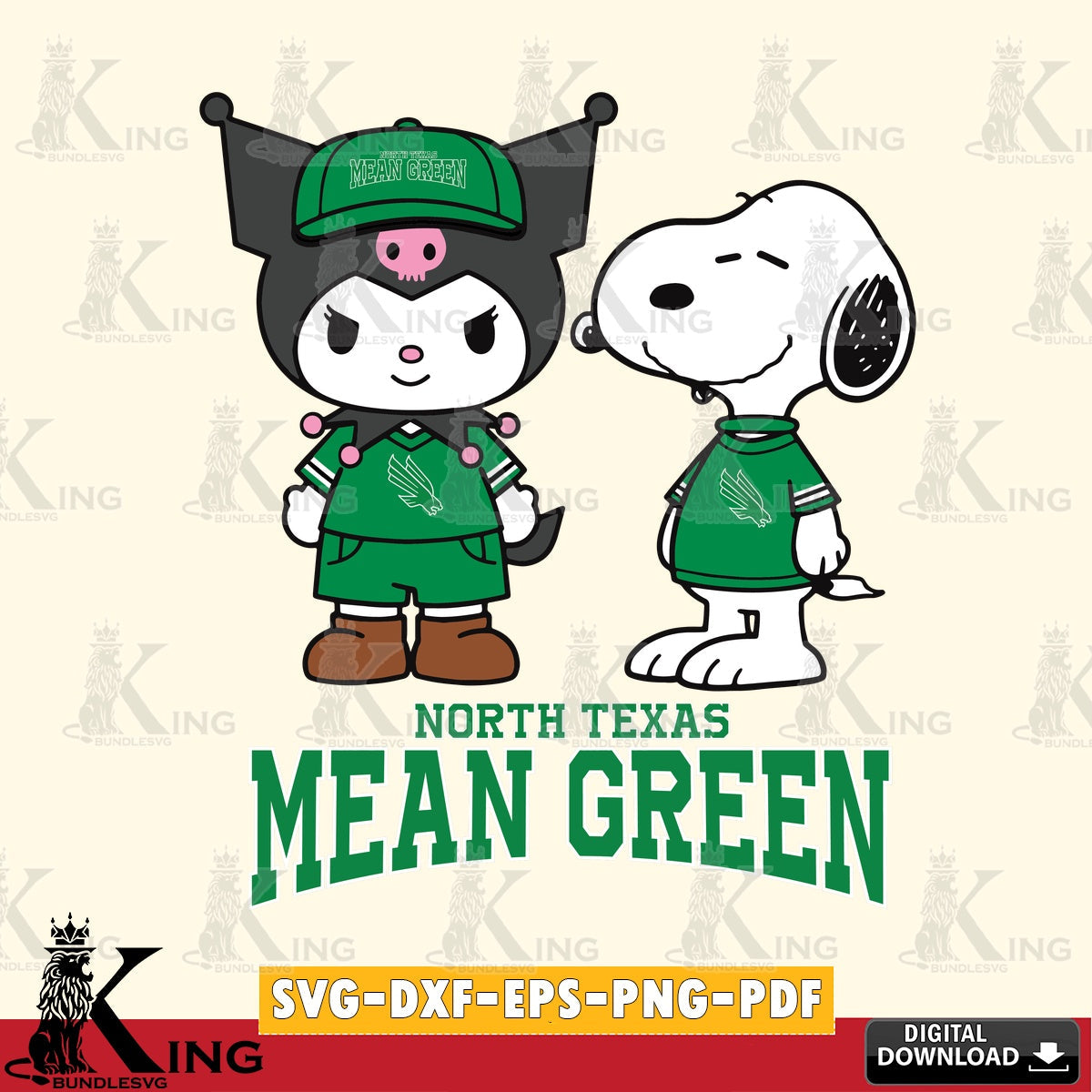 North Texas Mean Green Kuromi Snoopy Football SVG file, Cricut, Cut file , Digital Download , Instant Download, Sanrio svg, Clipart