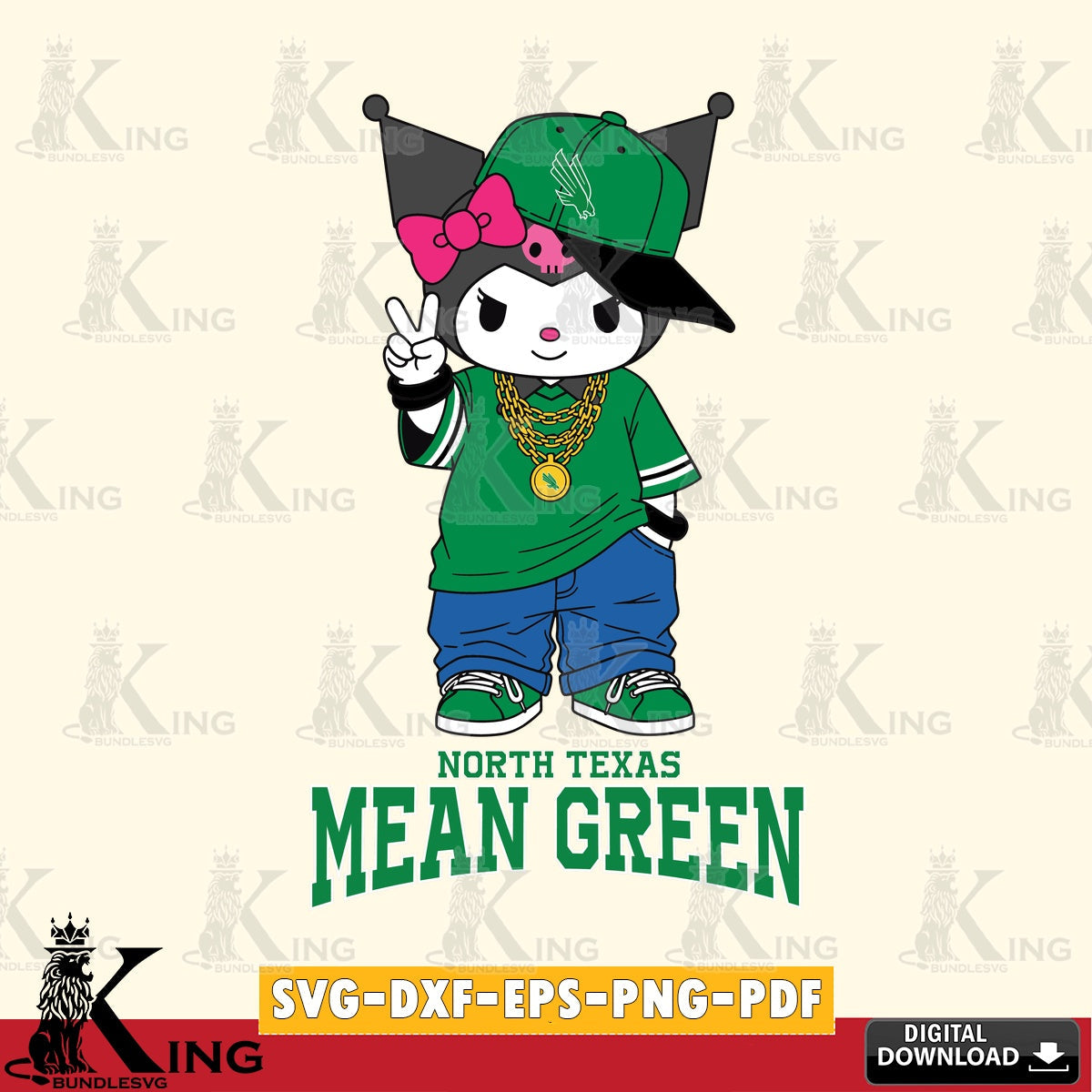 North Texas Mean Green Kuromi Streetwear Style SVG file, Cricut, Cut file , Digital Download , Instant Download, Sanrio svg, Clipart