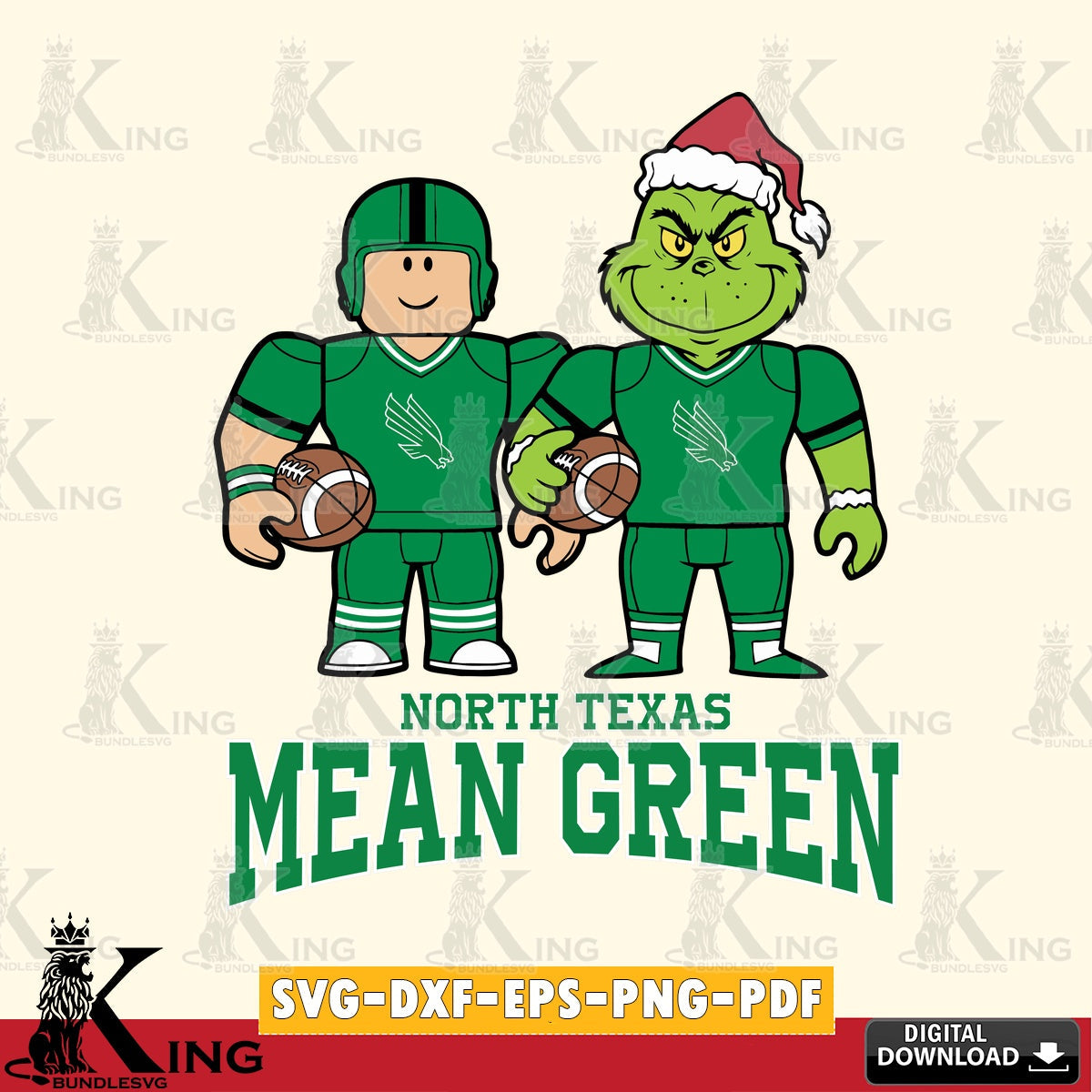 North Texas Mean Green Roblox & Grinch Football SVG file , NCAA Cricut, File cut , Digital Download , PDF File