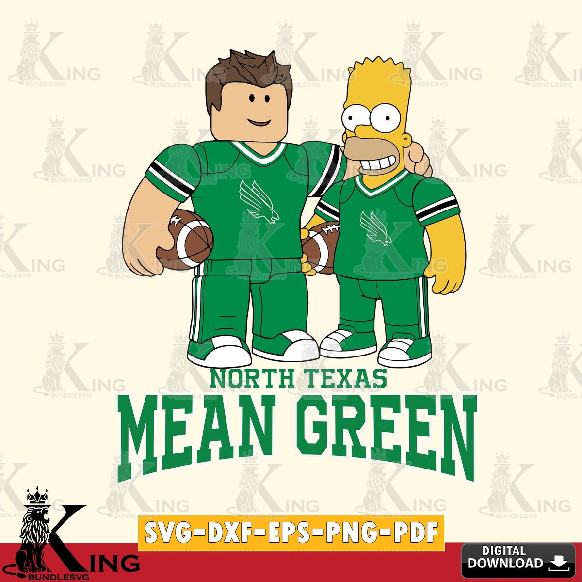 North Texas Mean Green Roblox & Homer Simpson Football SVG file , NCAA Cricut, File cut , Digital Download , PDF File