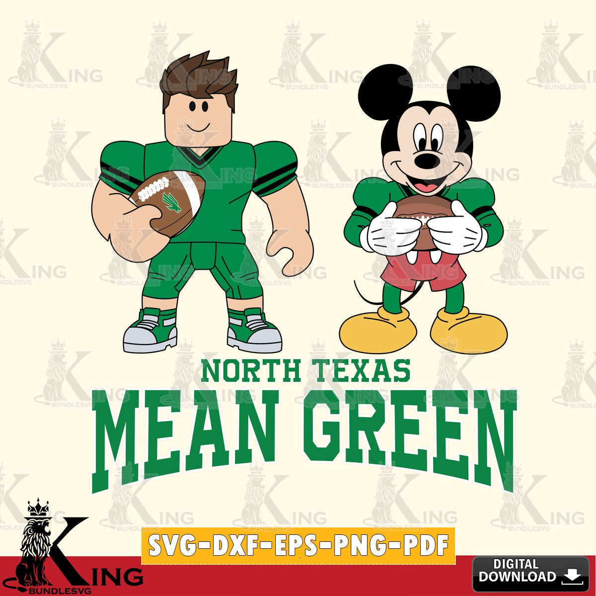 North Texas Mean Green Roblox & Mickey Football SVG file , NCAA Cricut, File cut , Digital Download , PDF File