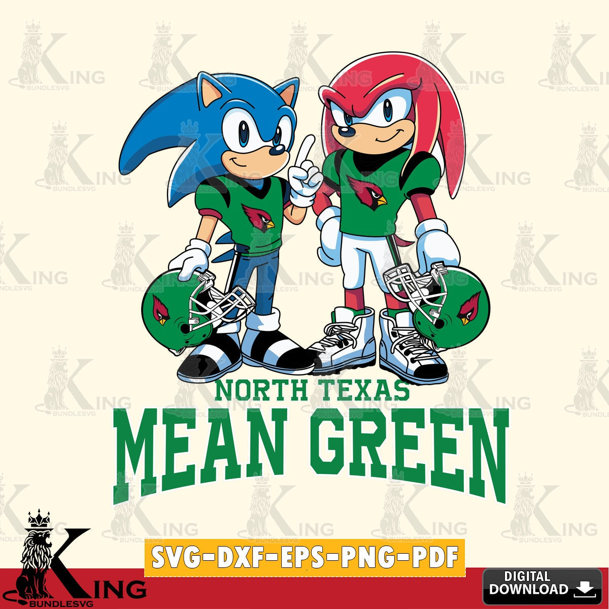 North Texas Mean Green Sonic And Knuckles Football SVG file, Vector , Digital Download , PDF File , Instant Download