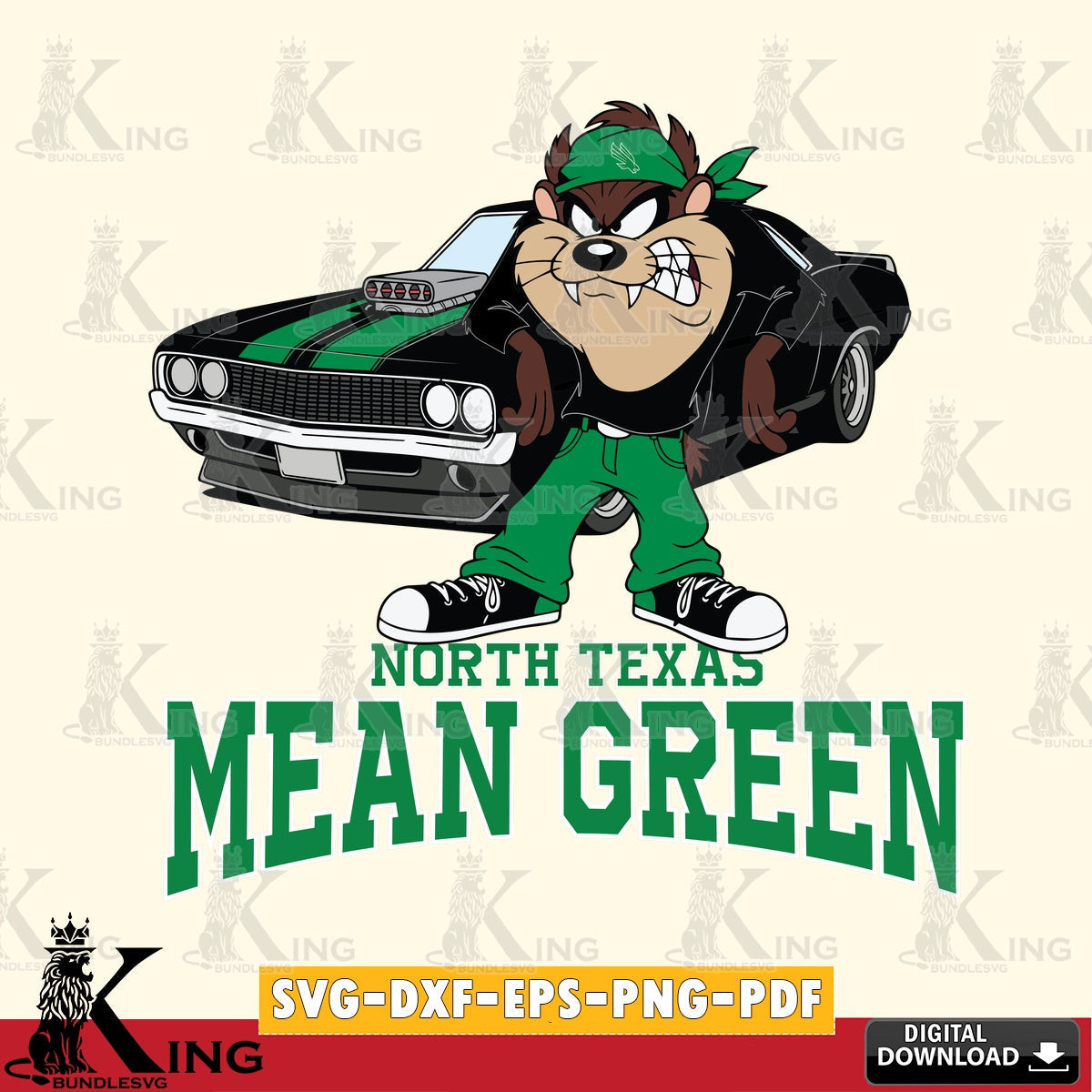 North Texas Mean Green Taz Racing Car SVG file, Cut file , Digital Download , Instant Download, Taz svg, NCAA svg