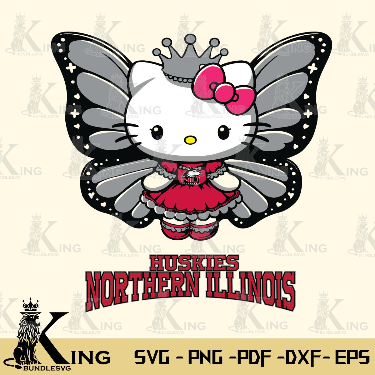 Northern Illinois Huskies Kitty Wings & Flowers Svg Eps Dxf Png File, Digital Download