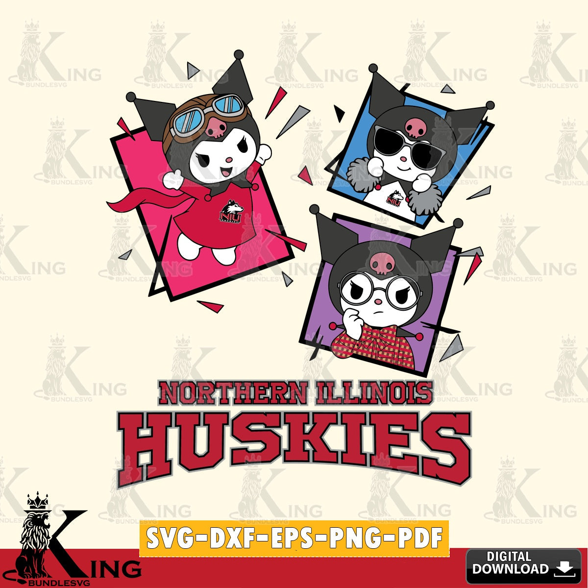 Northern Illinois Huskies Kuromi Action Football SVG file, Cricut, Cut file , Digital Download , Instant Download, Sanrio svg, Clipart