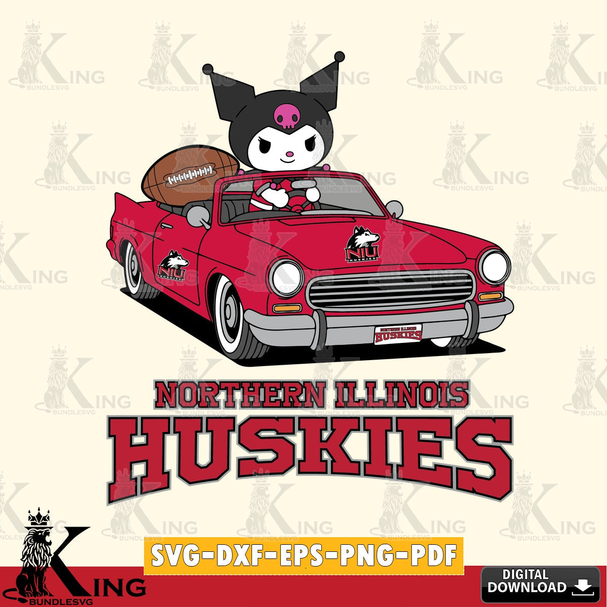 Northern Illinois Huskies Kuromi Car Football Game SVG file, Cricut, Cut file , Digital Download , Instant Download, Sanrio svg, Clipart