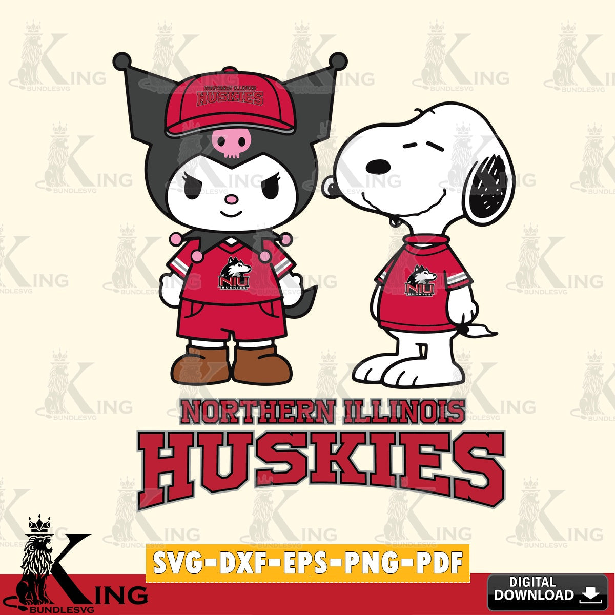 Northern Illinois Huskies Kuromi Snoopy Football SVG file, Cricut, Cut file , Digital Download , Instant Download, Sanrio svg, Clipart
