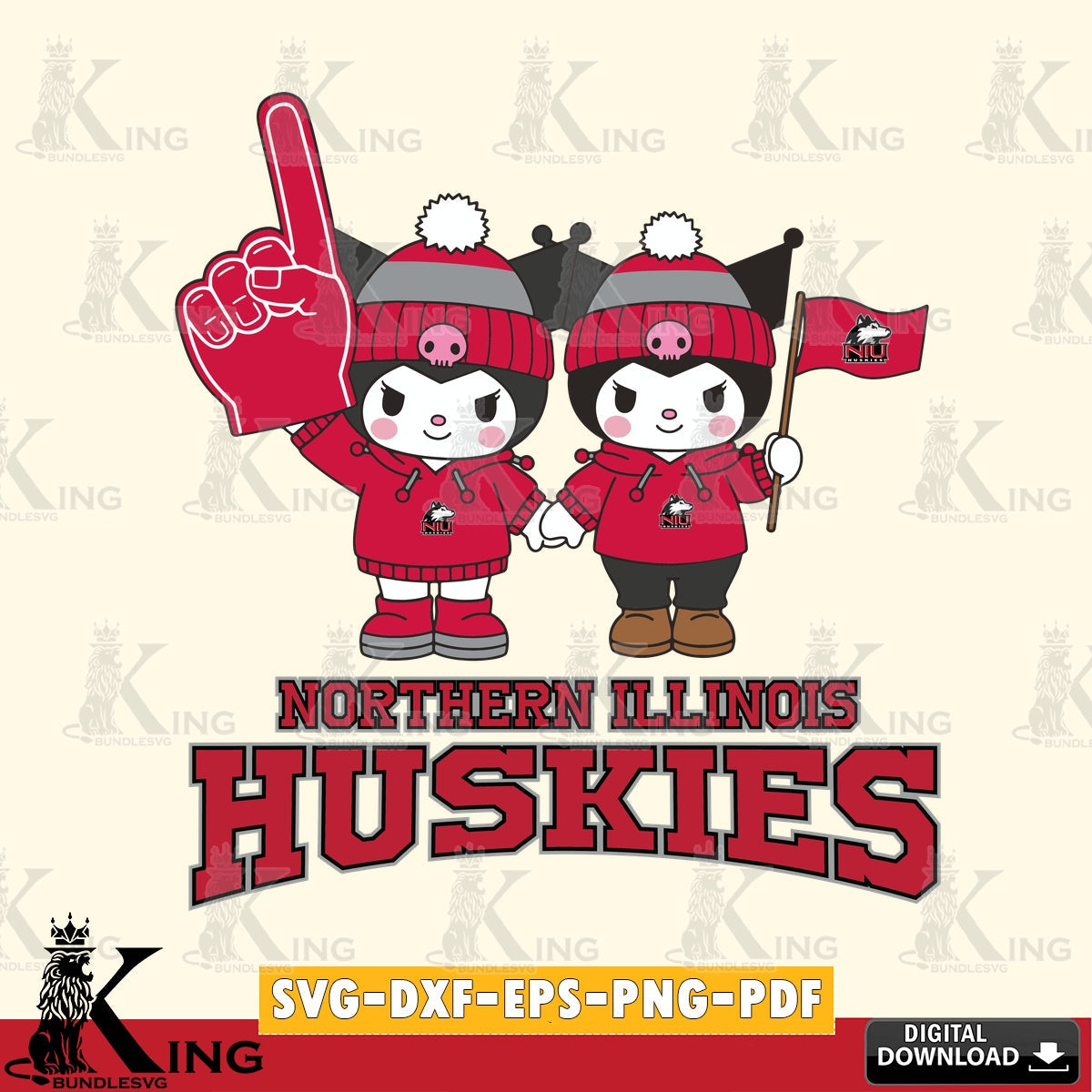 Northern Illinois Huskies Kuromi rugby Fan SVG file, Cricut, Cut file , Digital Download , Instant Download, Sanrio svg, Clipart