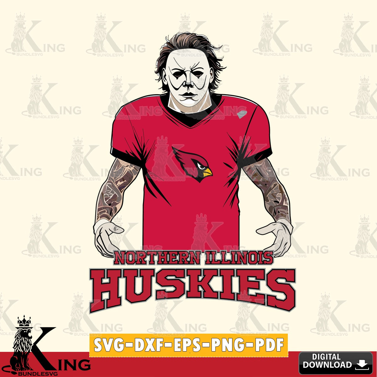 Digital download featuring Northern Illinois Huskies Michael Myers Tattoo Football, SVG PNG design suitable for Glowforge and