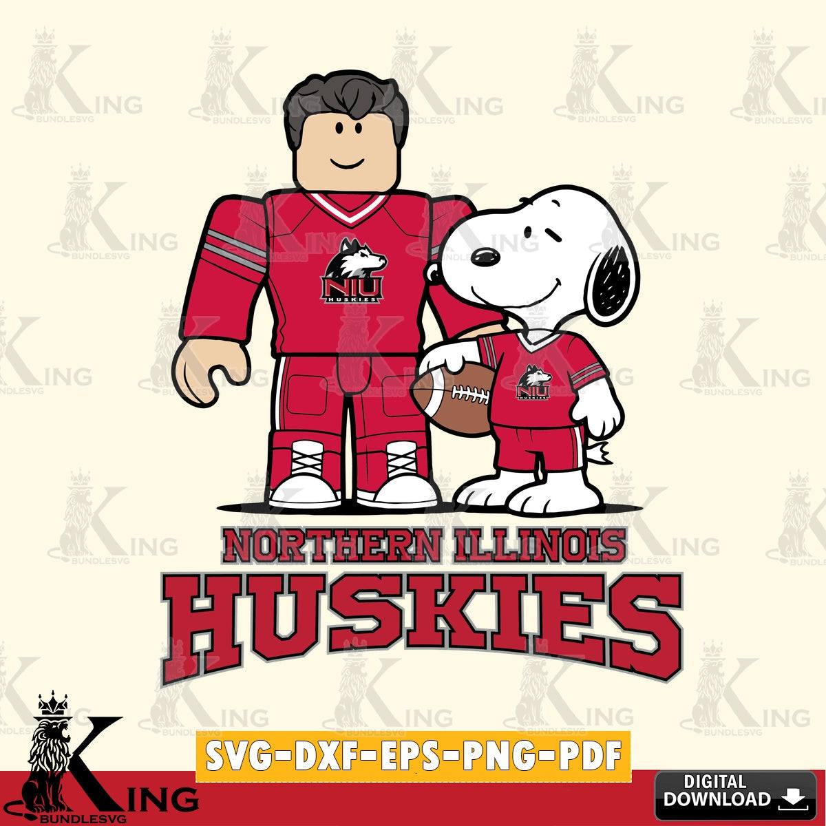 Northern Illinois Huskies Roblox & Snoopy Football SVG file , NCAA Cricut, File cut , Digital Download , PDF File