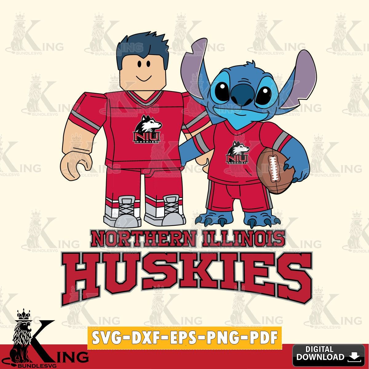 Northern Illinois Huskies Roblox & Stitch Football SVG file , NCAA Cricut, File cut , Digital Download , PDF File
