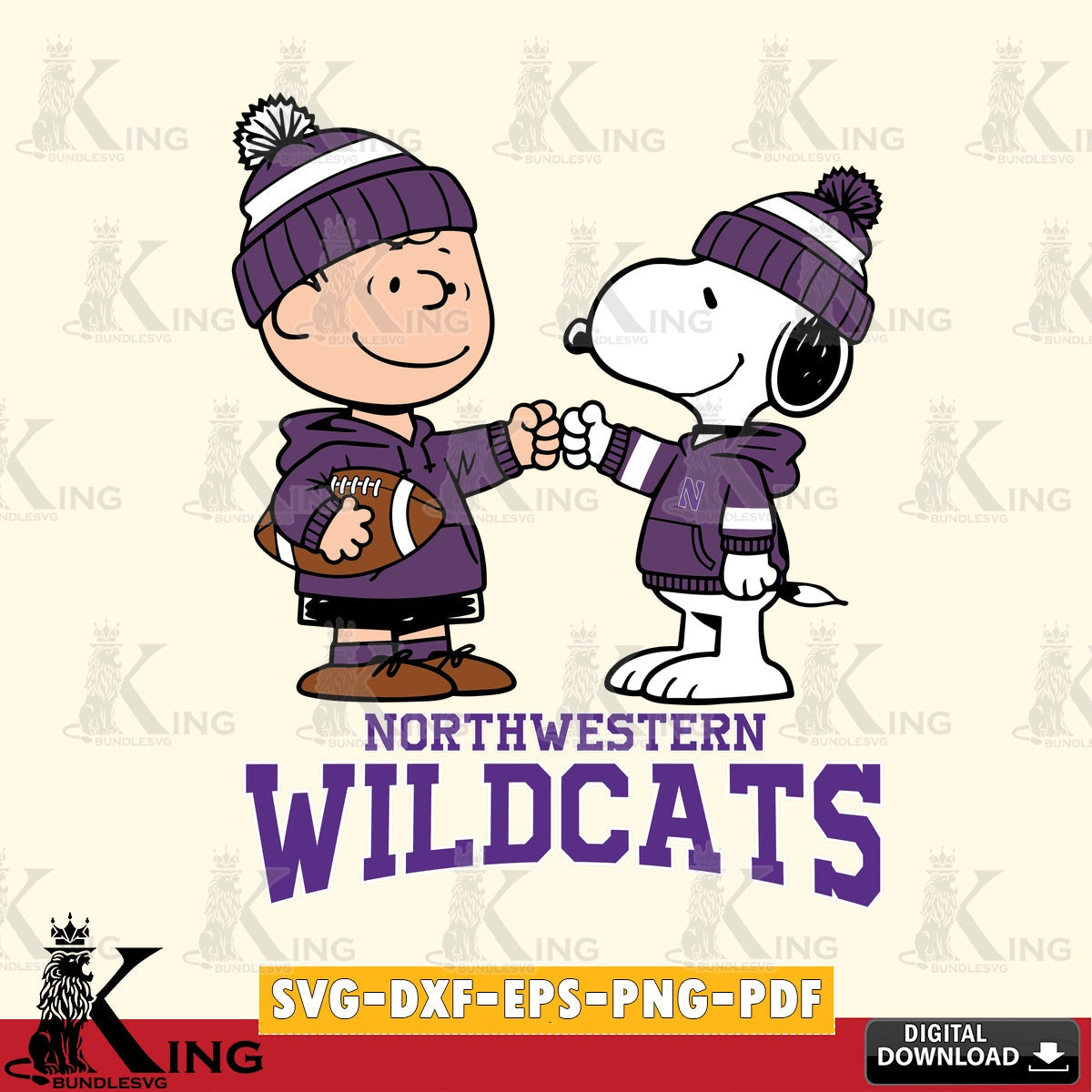 Northwestern Wildcats CharlieBrown Football Fist Bump SVG, Cricut, Cut file , Digital Download , Instant Download, Peanuts svg, NCAA svg, Football svg, Sport svg