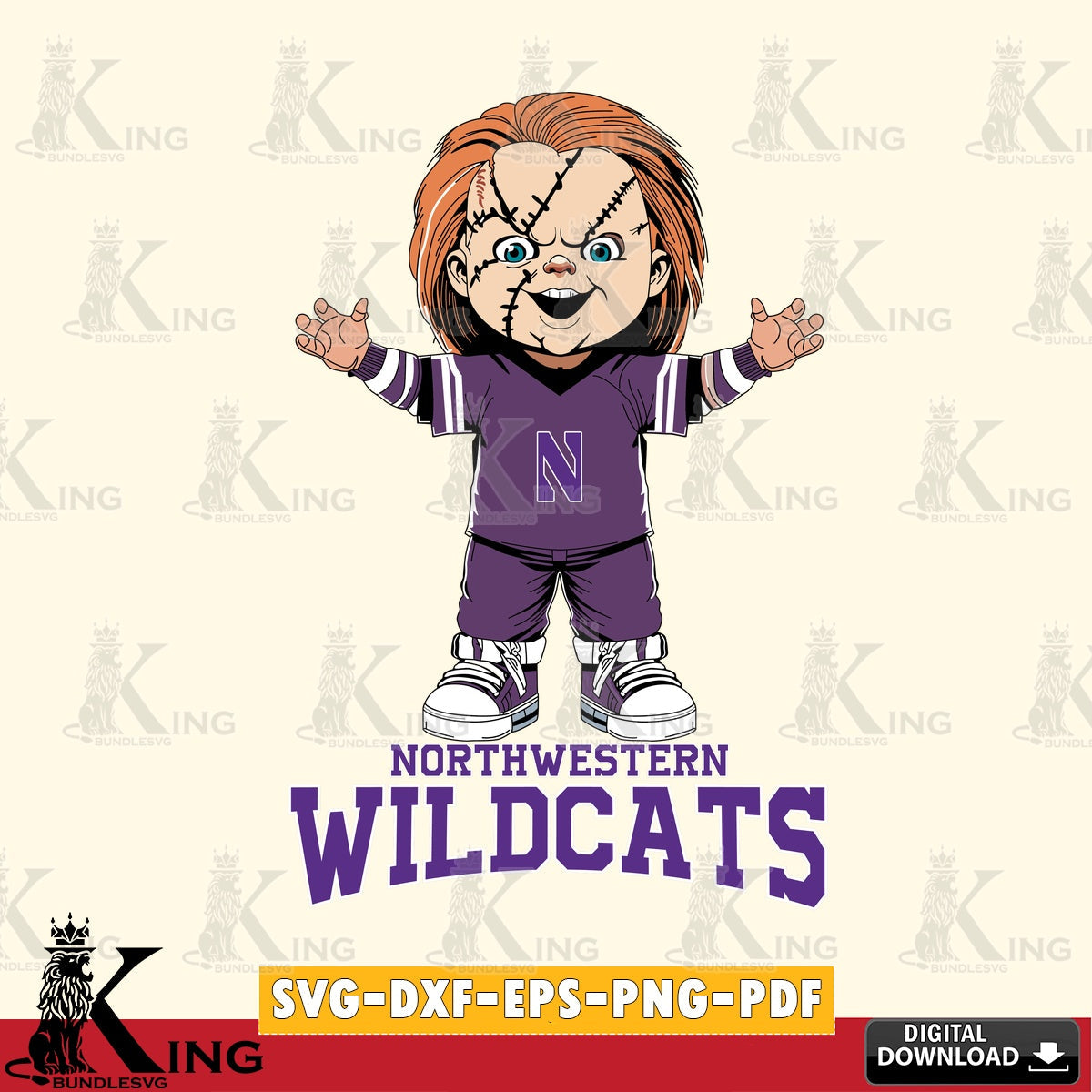 Eye-catching graphic of Northwestern Wildcats Chucky Football, versatile clip art for stickers, decals, and mugs