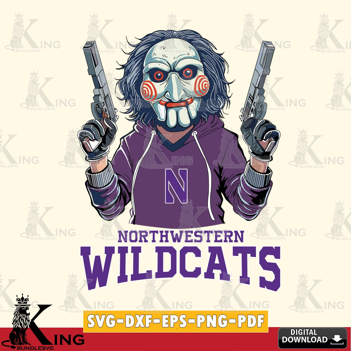 Digital download featuring Northwestern Wildcats Jigsaw Billy Football, NCAA file cut, SVG PNG files perfect for Cricut and