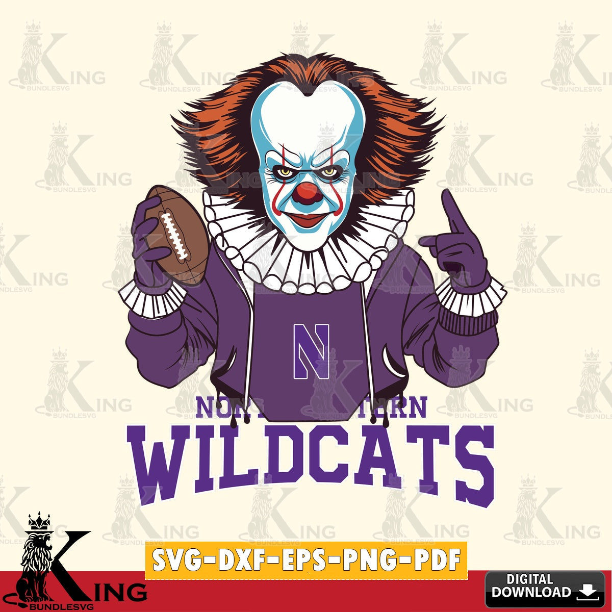 Custom design featuring Northwestern Wildcats Pennywise player football, a digital file for silhouette cameo and cricut projects