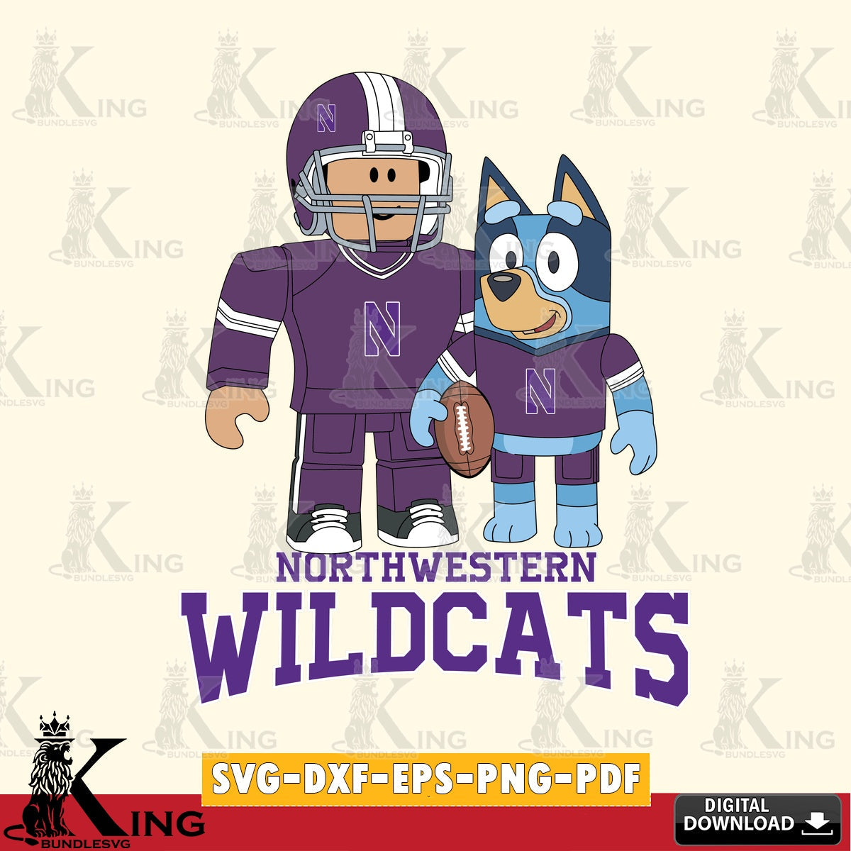 Northwestern Wildcats Roblox & Bluey Football SVG file , NCAA Cricut, File cut , Digital Download , PDF File