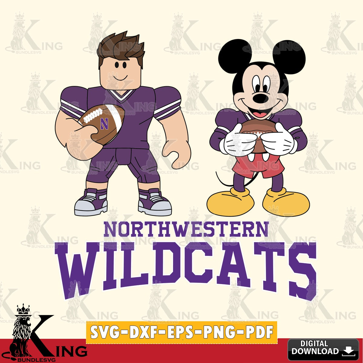 Northwestern Wildcats Roblox & Mickey Football SVG file , NCAA Cricut, File cut , Digital Download , PDF File