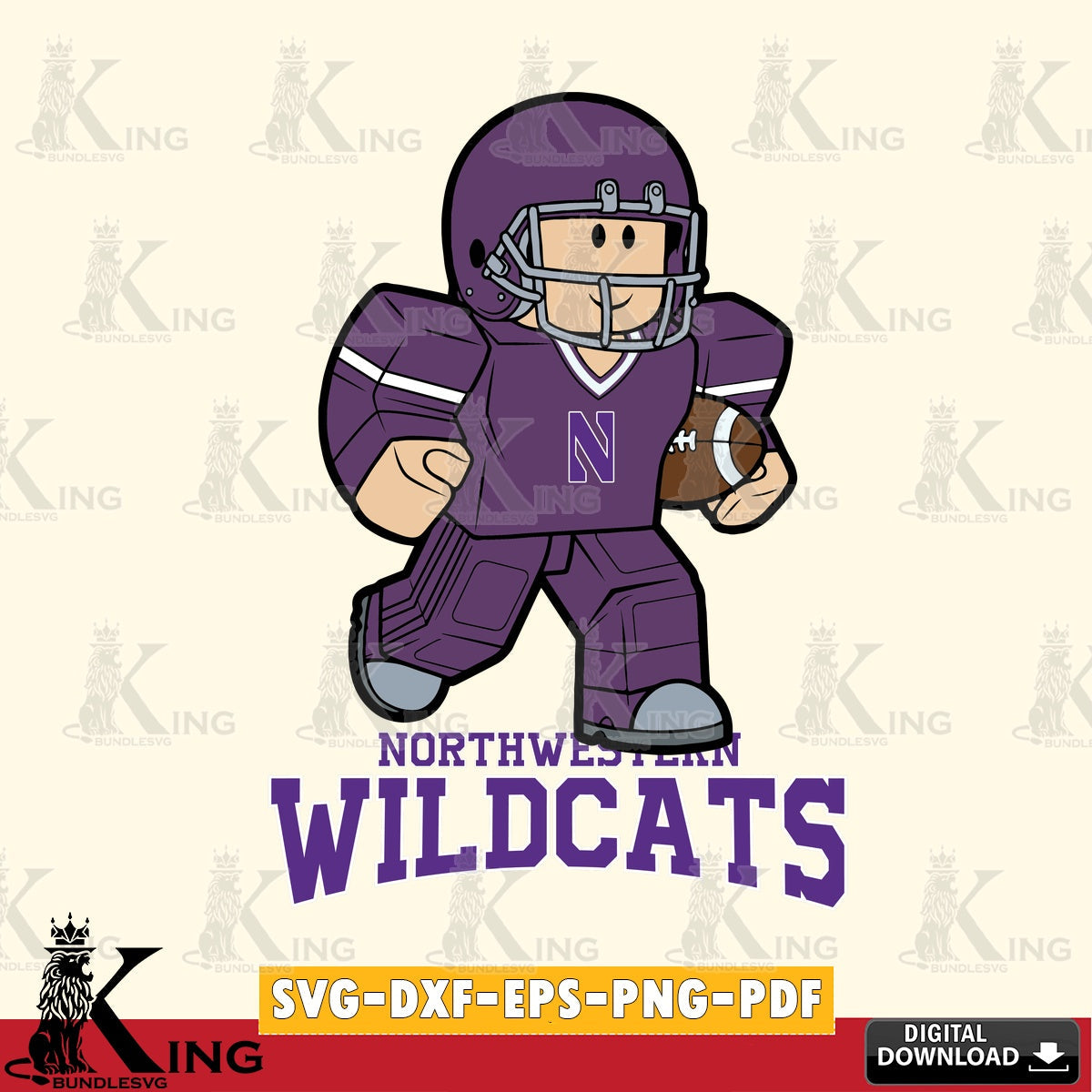 Northwestern Wildcats Roblox Player Rugby SVG file , NCAA Cricut, File cut , Digital Download , PDF File