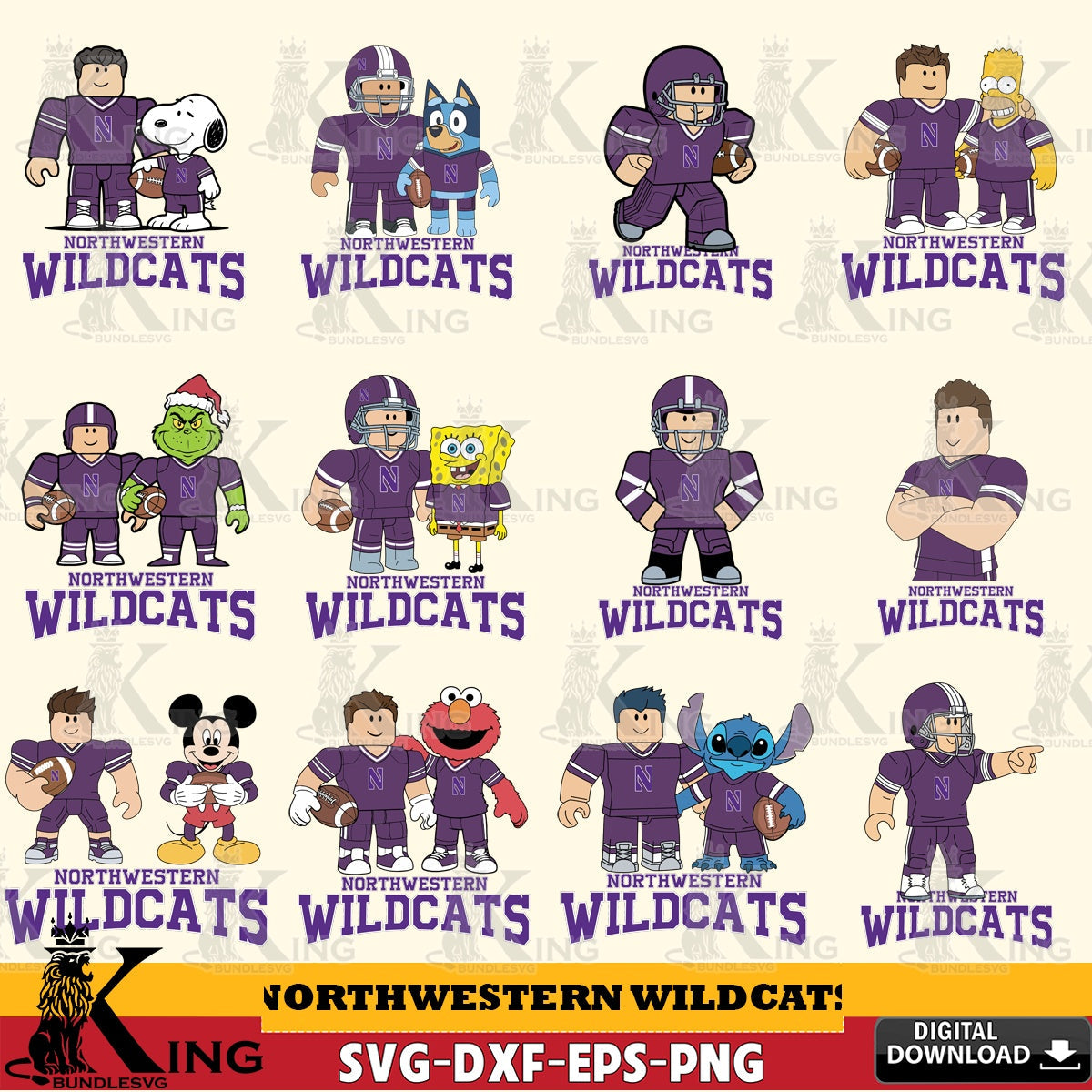 Northwestern Wildcats Roblox With Friends football NCAA Bundle SVG file , NCAA Cricut, File cut , Digital Download , PDF File