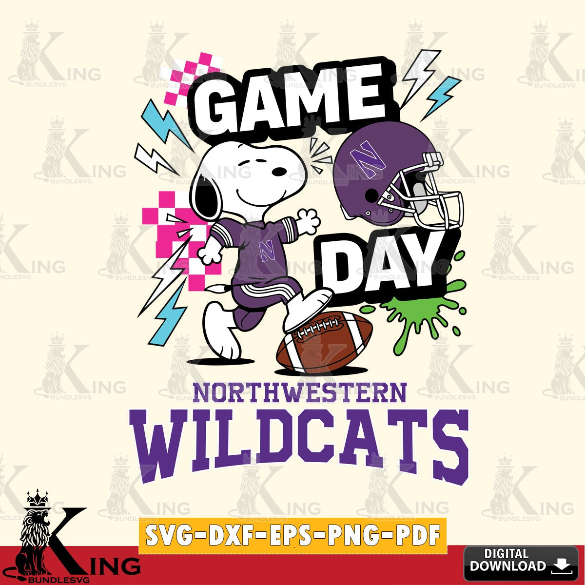 Northwestern Wildcats Snoopy Game day SVG, Cricut, Cut file , Digital Download , Instant Download, Peanuts svg, NCAA svg, Football svg, Sport svg