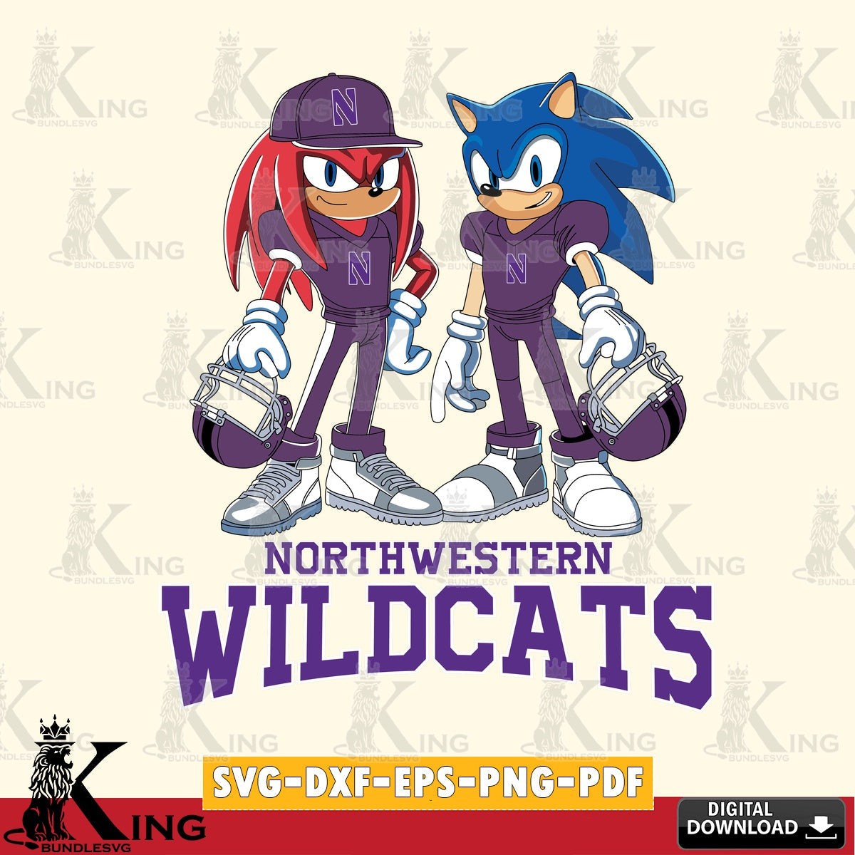 Modern graphic depicting a Northwestern Wildcats Sonic And Knuckles football player, high-quality vector for DIY scrapbooking and