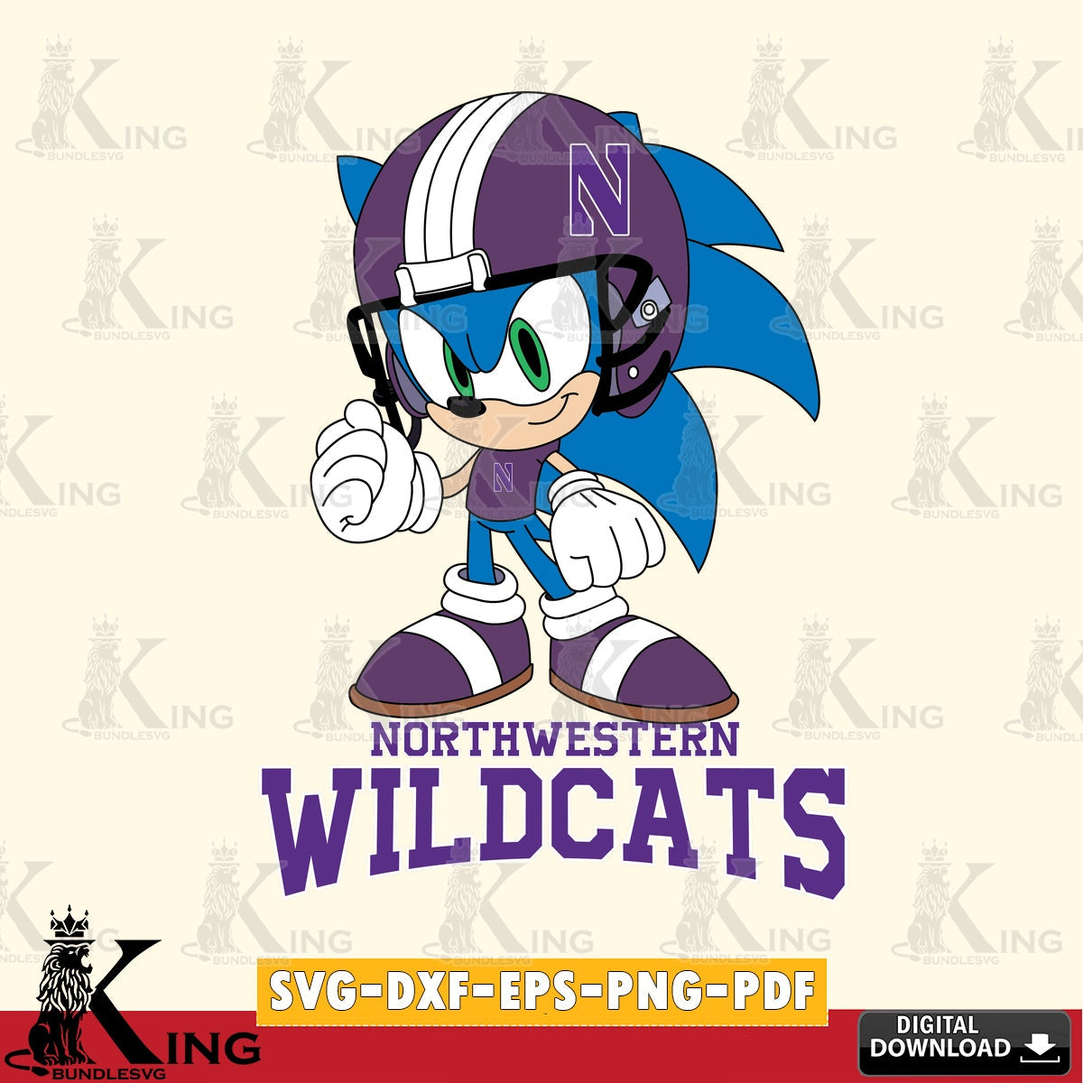 Vector design showing Northwestern Wildcats Sonic Football Mascot vector art for engraving, cutting, and printing