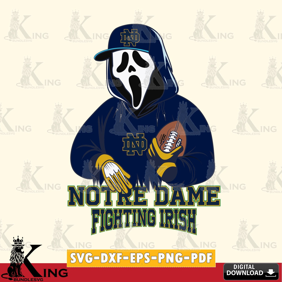 Digital download featuring Notre Dame Fighting Irish Ghostface Scream football player, versatile clip art for stickers, decals,