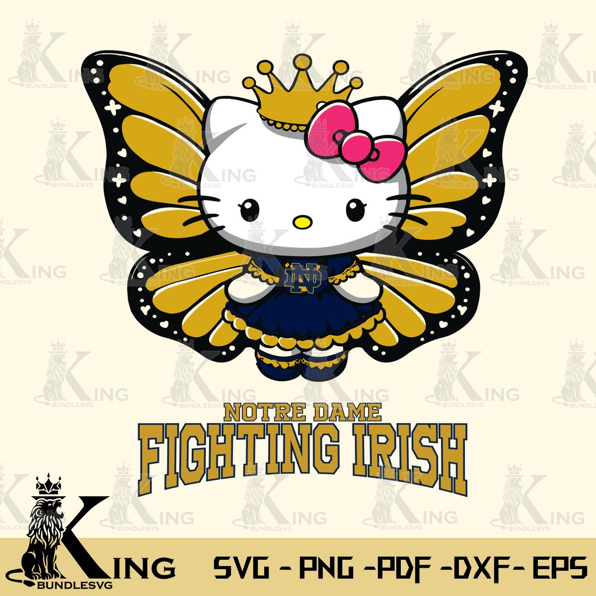 Notre Dame Fighting Irish Kitty Wings & Flowers Svg Eps Dxf Png File, Digital Download