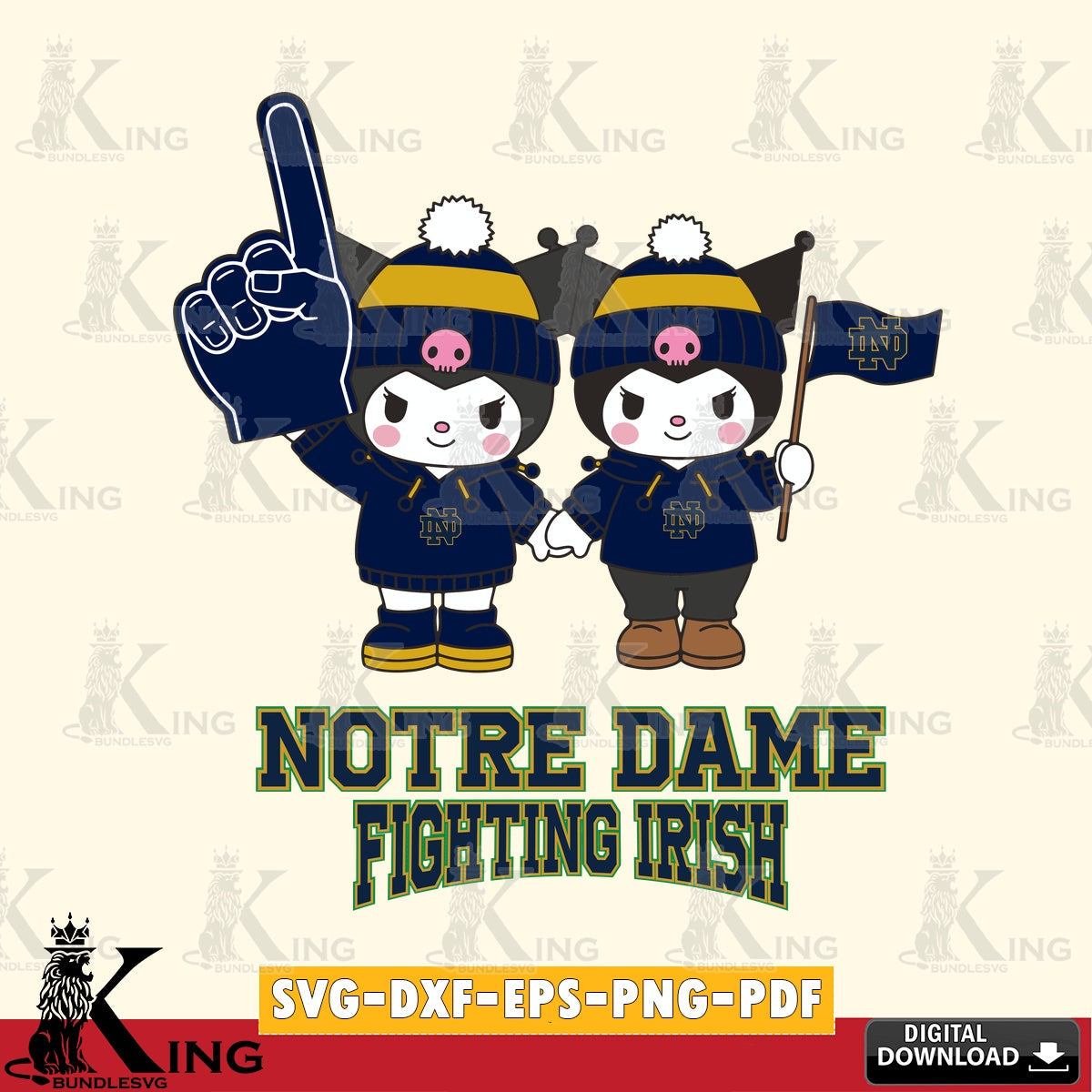 Notre Dame Fighting Irish Kuromi rugby Fan SVG file, Cricut, Cut file , Digital Download , Instant Download, Sanrio svg, Clipart