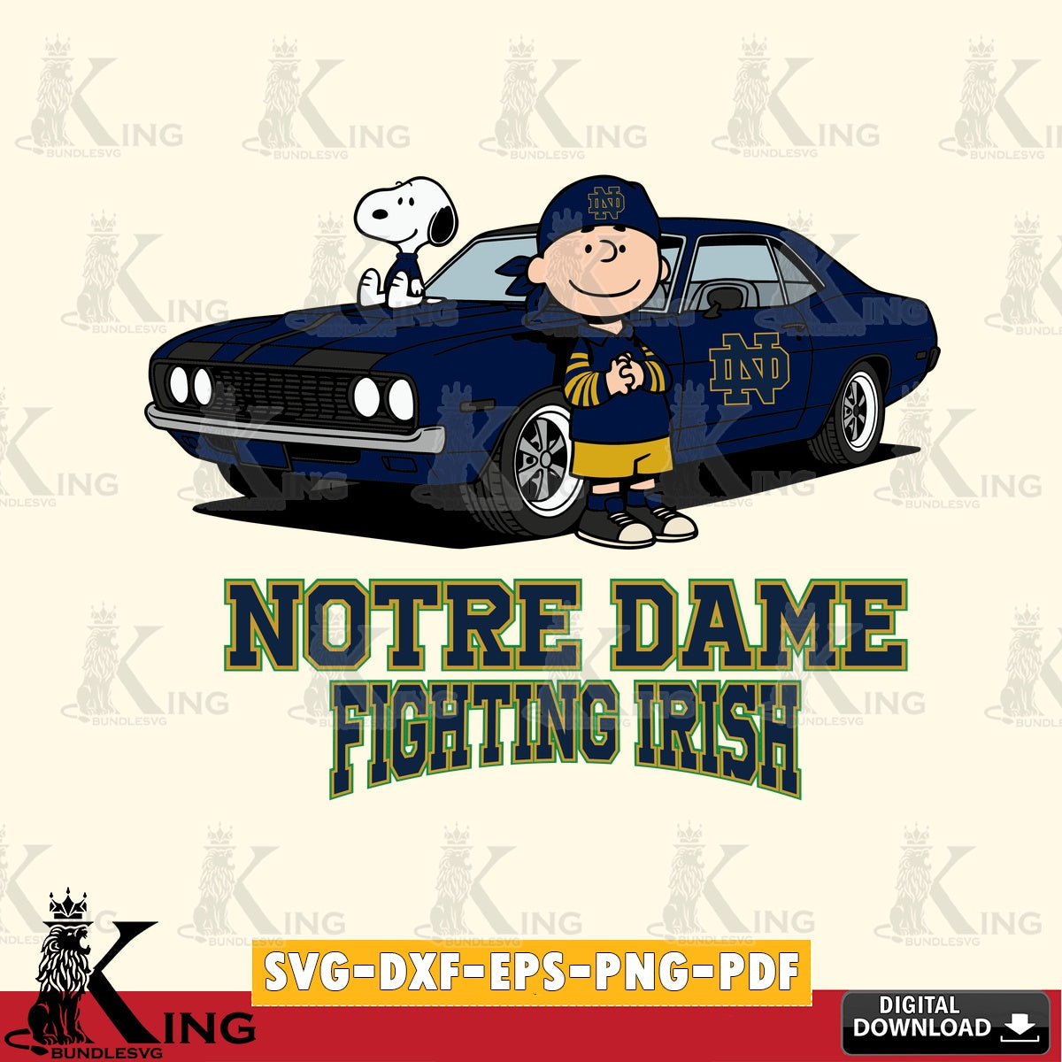 Notre Dame Fighting Irish Peanuts Muscle Car SVG, Cricut, Cut file , Digital Download , Instant Download, Peanuts svg, NCAA svg, Football svg, Sport svg