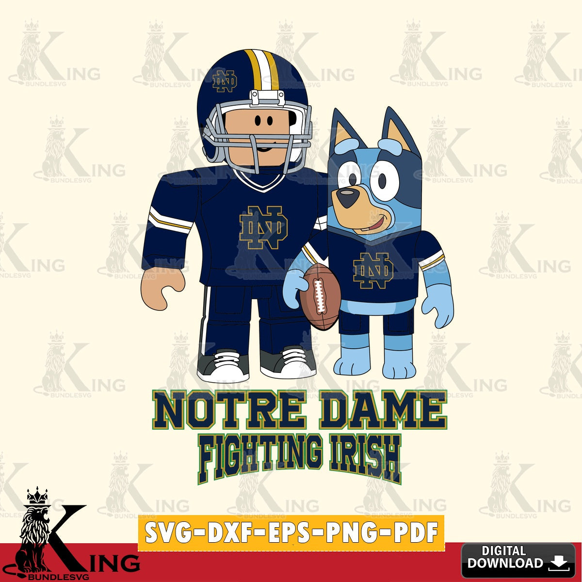 Notre Dame Fighting Irish Roblox & Bluey Football SVG file , NCAA Cricut, File cut , Digital Download , PDF File