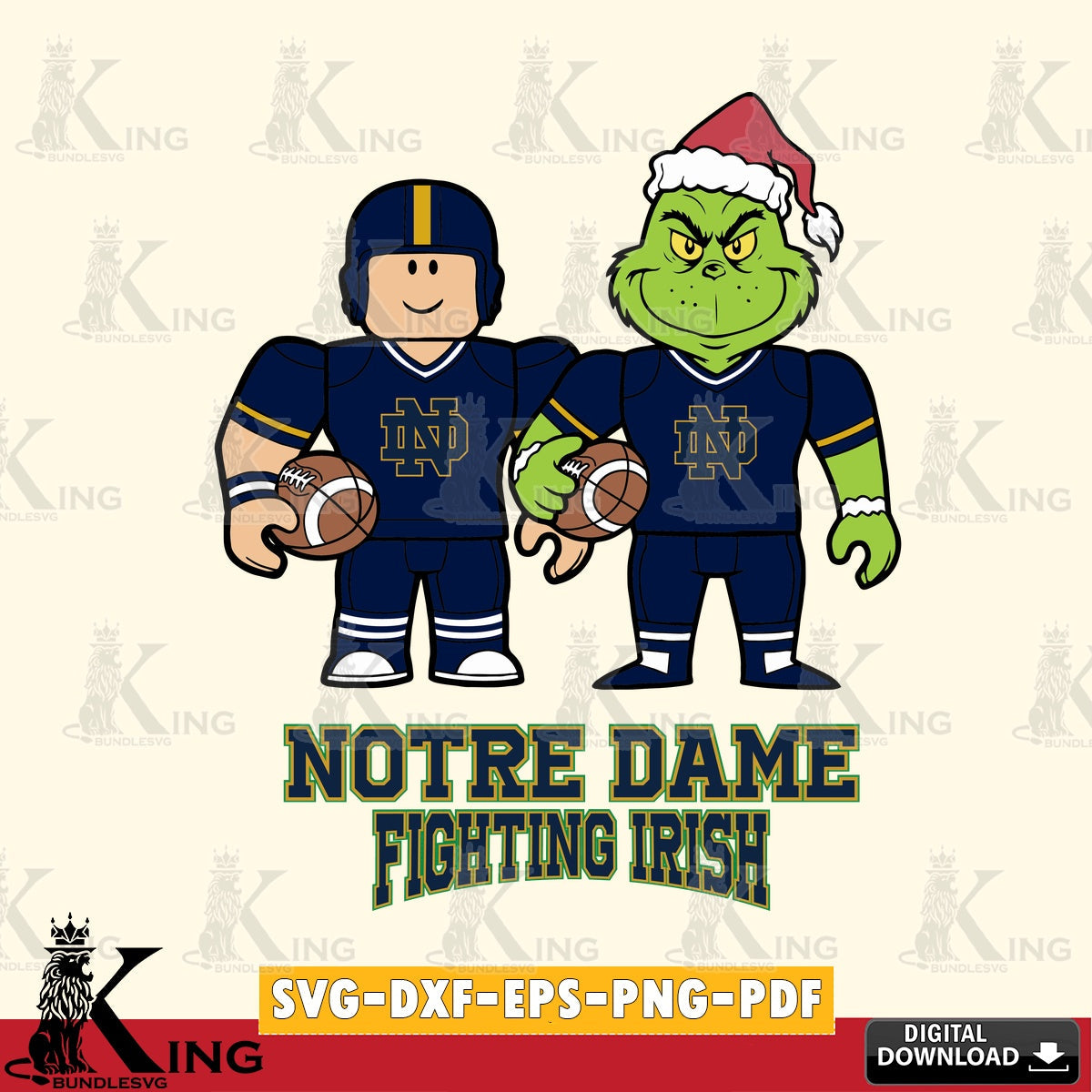 Notre Dame Fighting Irish Roblox & Grinch Football SVG file , NCAA Cricut, File cut , Digital Download , PDF File