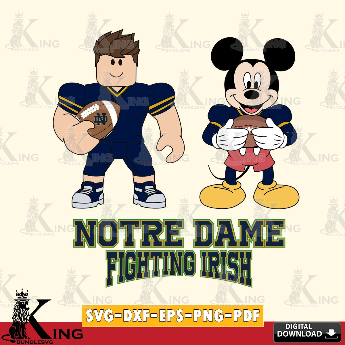Notre Dame Fighting Irish Roblox & Mickey Football SVG file , NCAA Cricut, File cut , Digital Download , PDF File