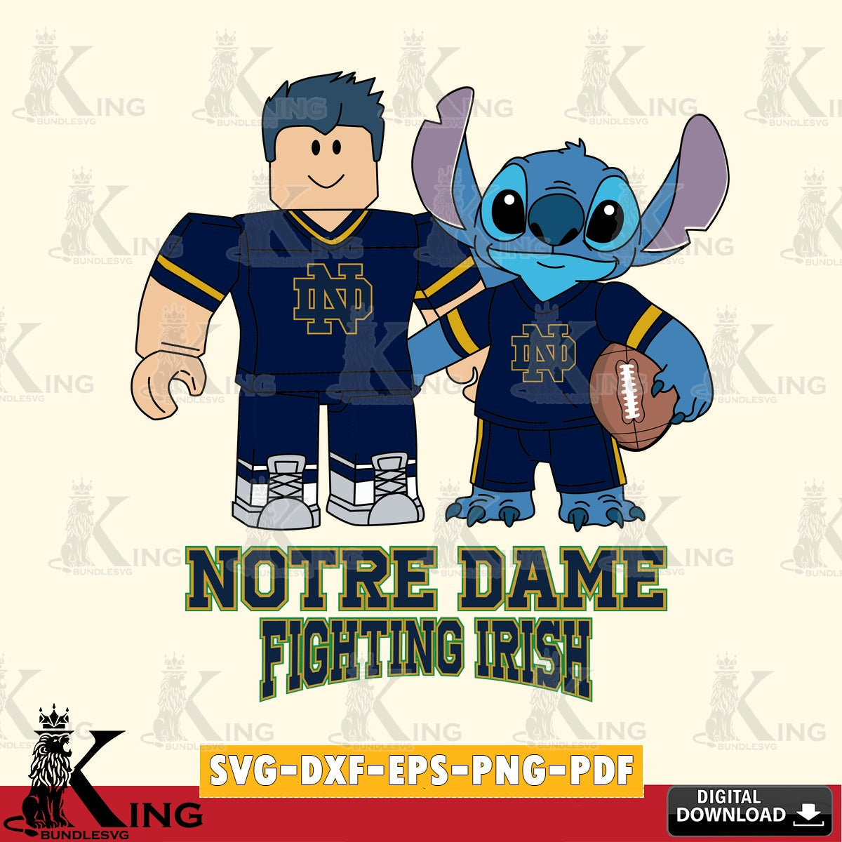Notre Dame Fighting Irish Roblox & Stitch Football SVG file , NCAA Cricut, File cut , Digital Download , PDF File