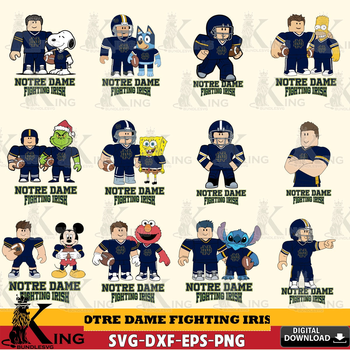 Notre Dame Fighting Irish Roblox With Friends football NCAA Bundle SVG file , NCAA Cricut, File cut , Digital Download , PDF File
