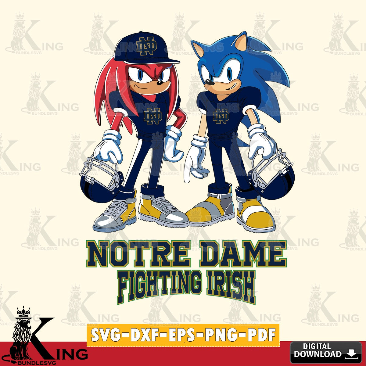 Notre Dame Fighting Irish Sonic And Knuckles Player Football SVG file, Vector , Digital Download , PDF File , Instant Download
