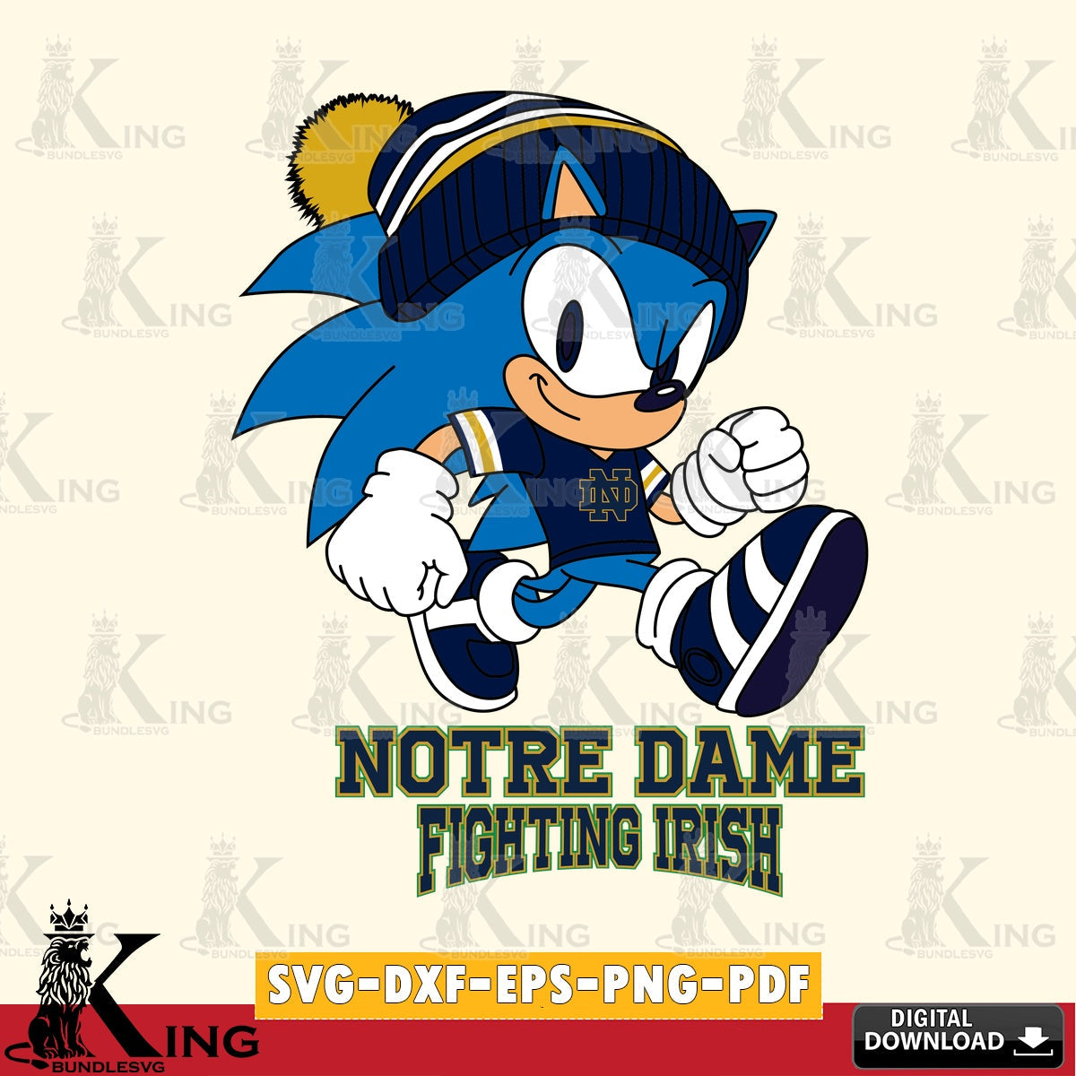 High-quality graphic of Notre Dame Fighting Irish Sonic Football, digital file for silhouette cameo and cricut projects
