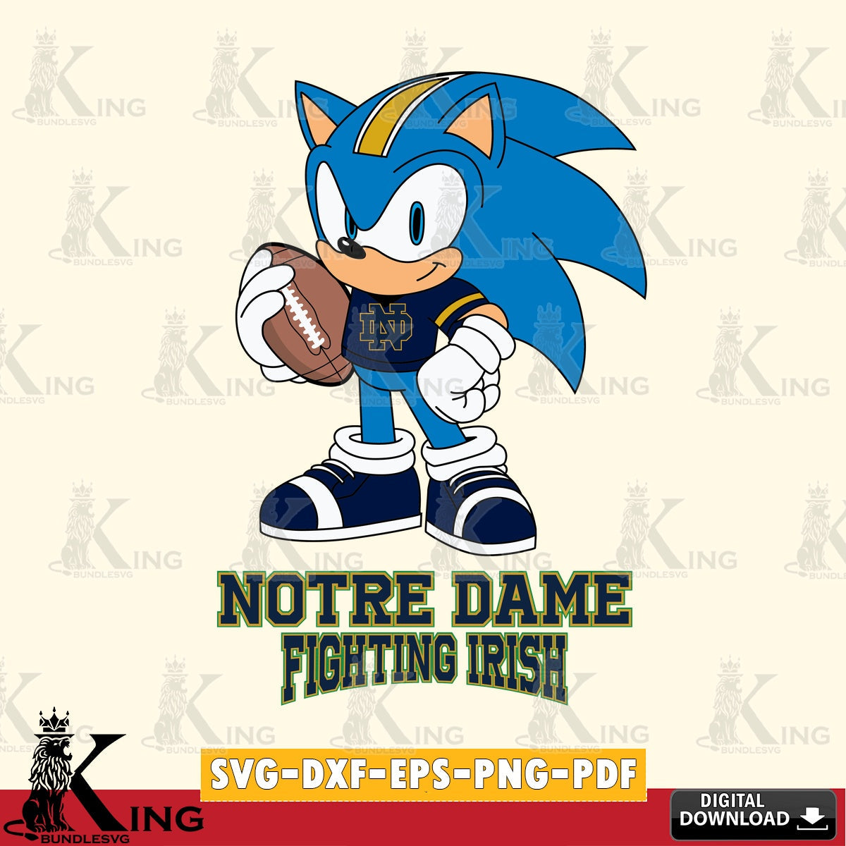 Creative design featuring Notre Dame Fighting Irish Sonic Game Day Ready vector digital clipart compatible with laser engraving