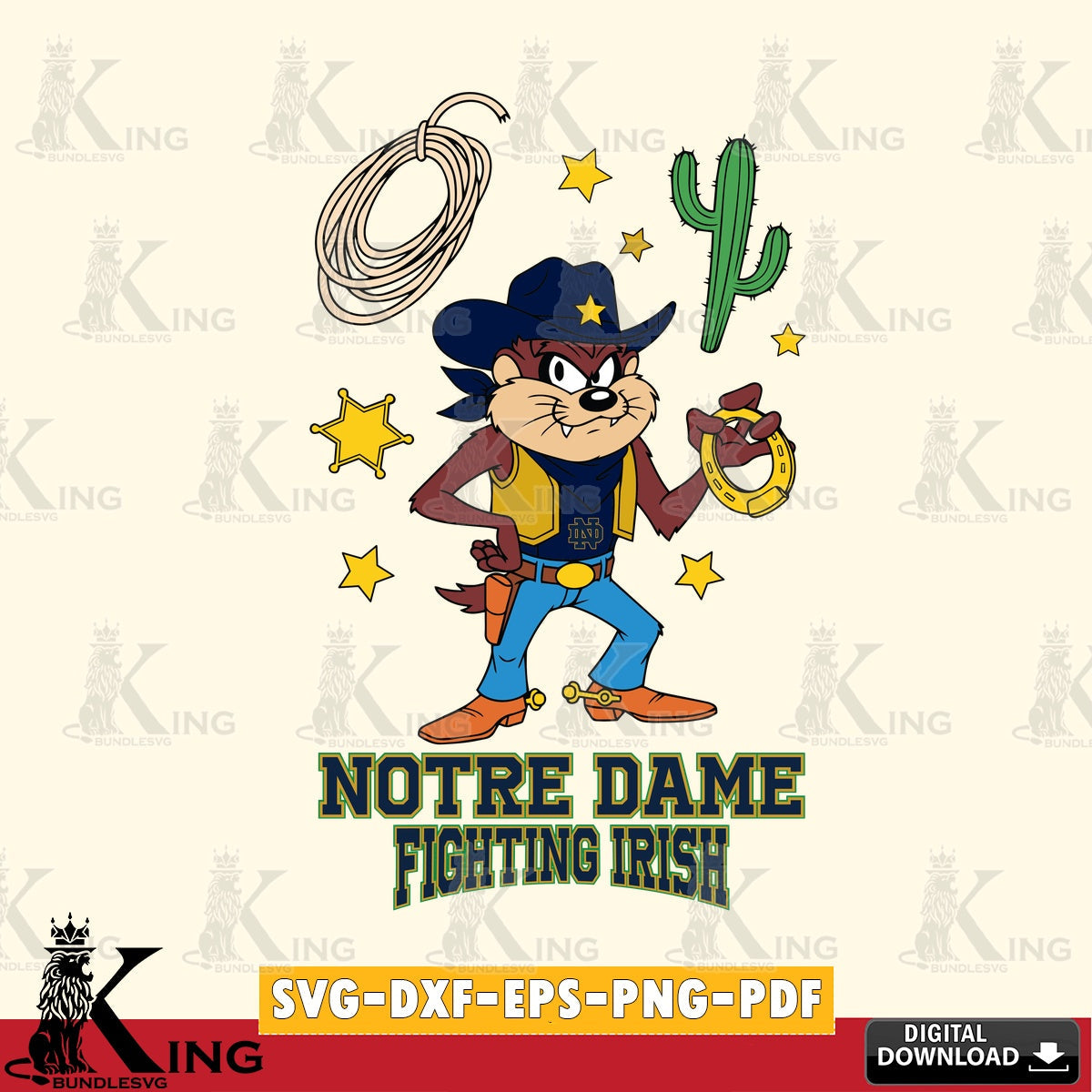 Notre Dame Fighting Irish Taz Cowboy Western SVG file, Cut file , Digital Download , Instant Download, Taz svg, NCAA svg