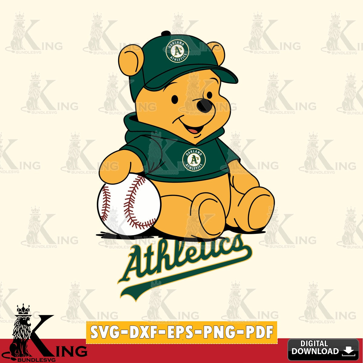 Digital clipart of Oakland Athletics Baseball Star Teddy SVG cut file for personalized gifts and laser projects