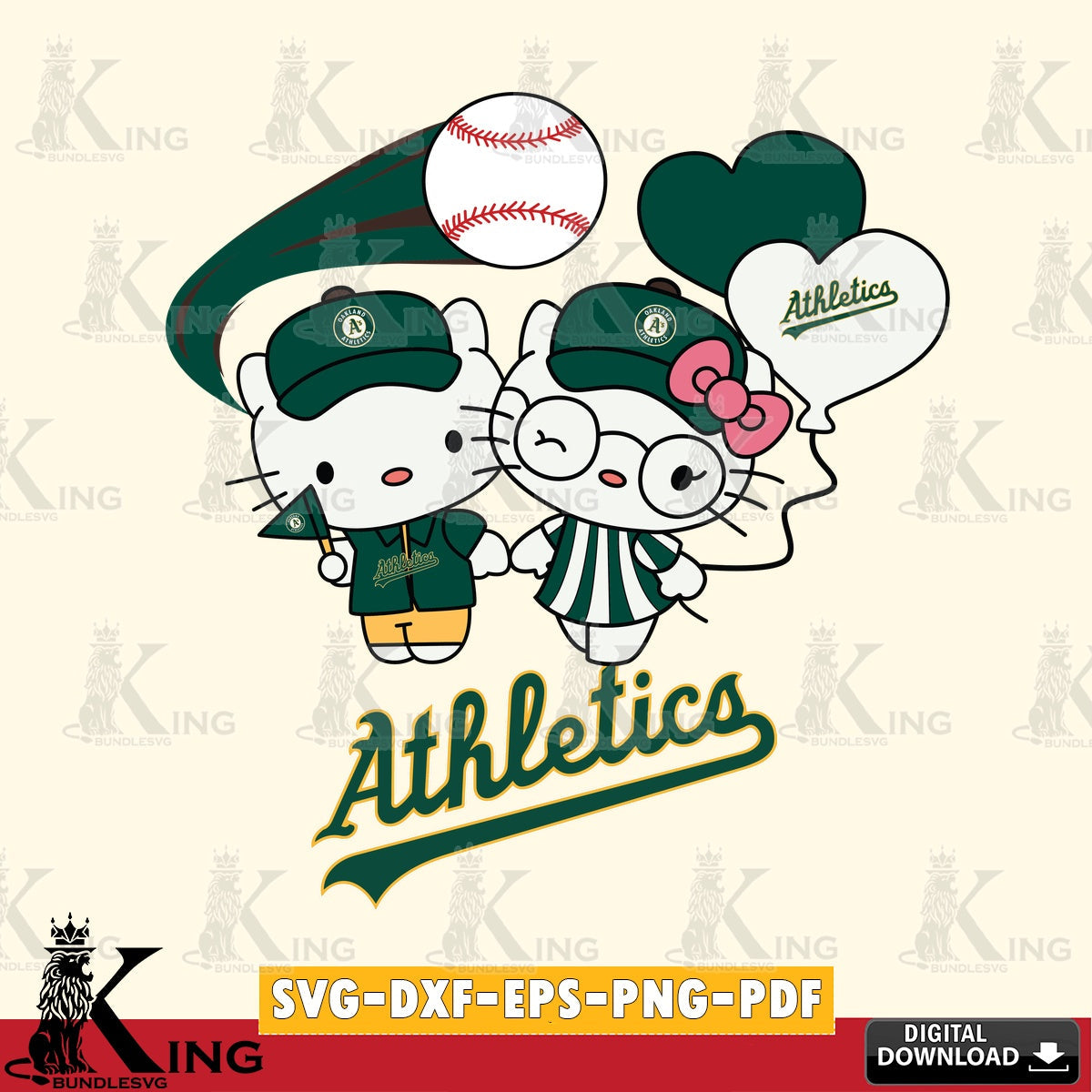 Variety pack of Oakland Athletics Hello Kitty baseball couple digital clipart compatible with laser engraving and cutting.