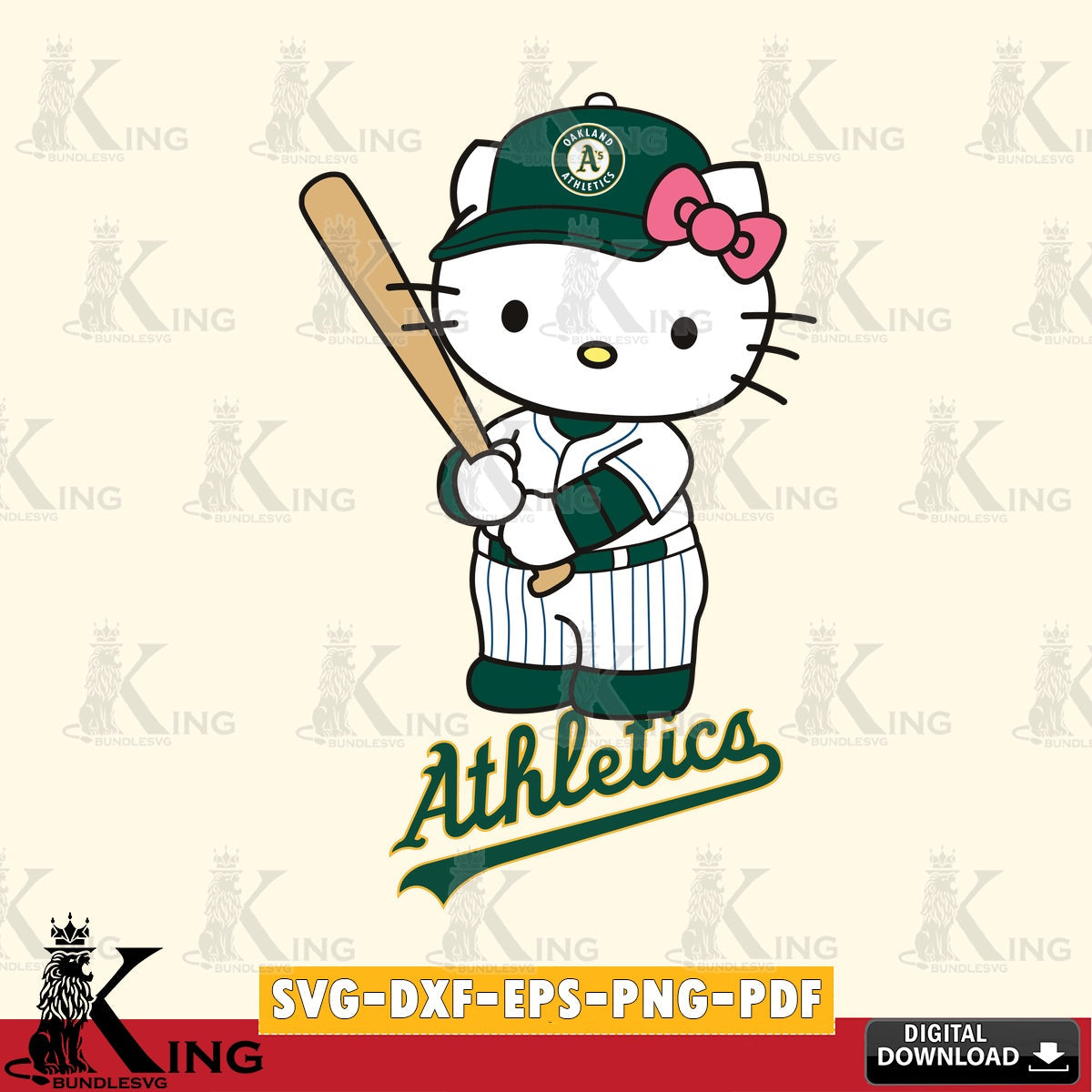 Jumbo collection of Oakland Athletics Hello Kitty baseball batter, versatile clip art for stickers, decals, and mugs