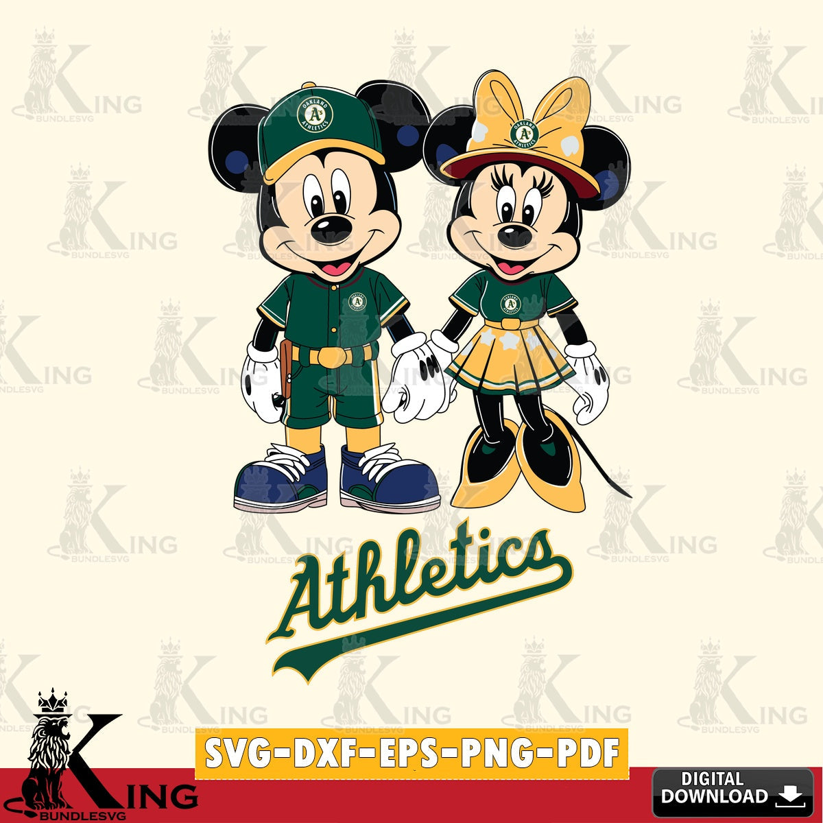 Oakland Athletics Mickey Minnie Baseball SVG file , For Cricut, File cut , Digital Download , PDF File, Cut Files