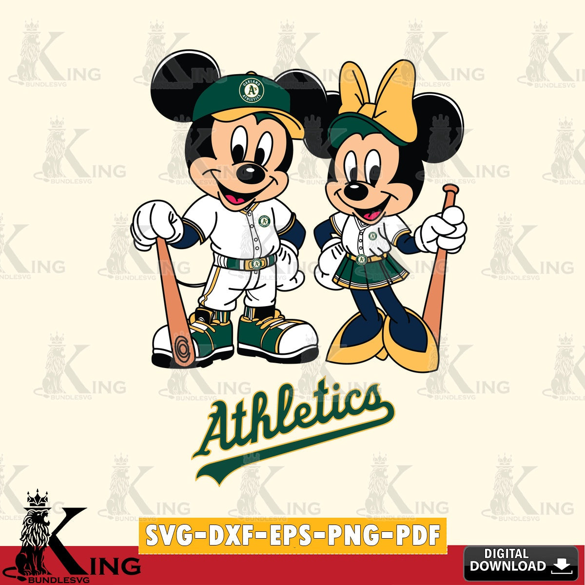 Oakland Athletics Mickey Minnie Mouse player SVG file , For Cricut, File cut , Digital Download , PDF File, Cut Files